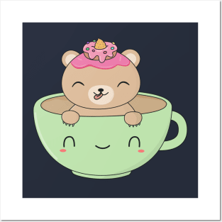 Kawaii Brown Bear Coffee T-Shirt Posters and Art